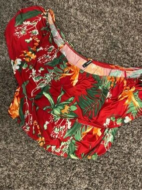 Red Tropical Off-Shoulder Women's Top